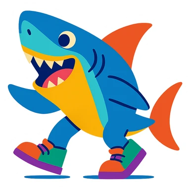 a shark wearing shoes, vibrant and playful style sticker