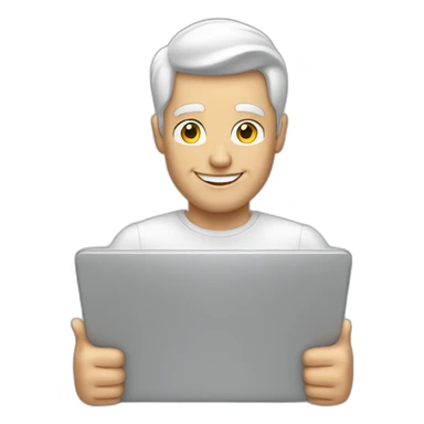 white man holding laptop thumbs up sticker