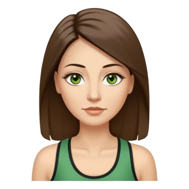 43 year old Adult woman avatar, light skin tone, long, oval face, long straight ashy brown hair, green almond-shaped eyes with dramatic eyelashes and minimal eyeliner, neutral mouth, medium straight eyebrows, average nose, smooth skin, high-neck tank top  sticker