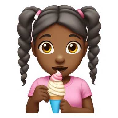 African American three year old girl with pigtails eating ice cream sticker