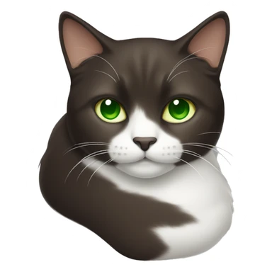 Dark Brown and white cat with green eyes closed sticker