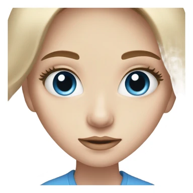 Pale girl with long brown hair, blue eyes doing her make up sticker