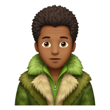  black  male in green fur coat  sticker