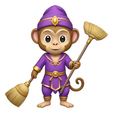 genie monkey, purple clothing, holding a broom sticker