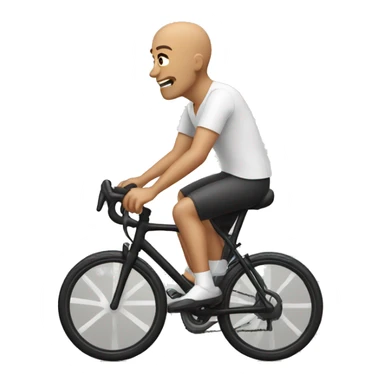 Bald man cycling with a black bicycle sticker