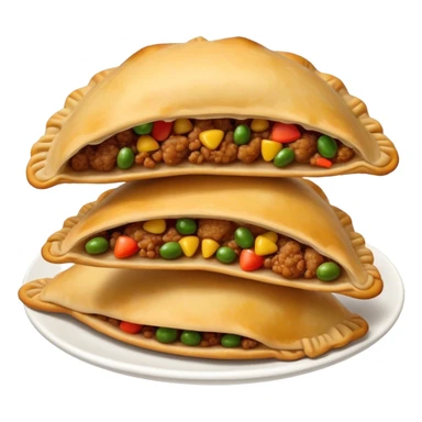 Cinematic Realistic Empanadas Dish Emoji, showcasing crispy fried turnovers filled with spiced meat and vegetables rendered with rich textures and dynamic, appetizing lighting. sticker