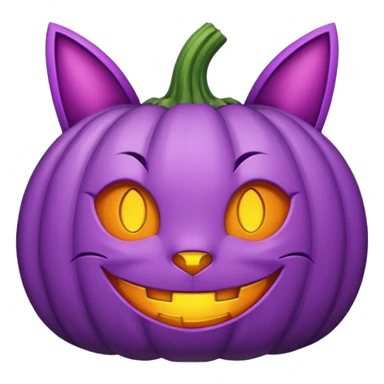 happily carved purple pumpkin with purple cat ears on top sticker