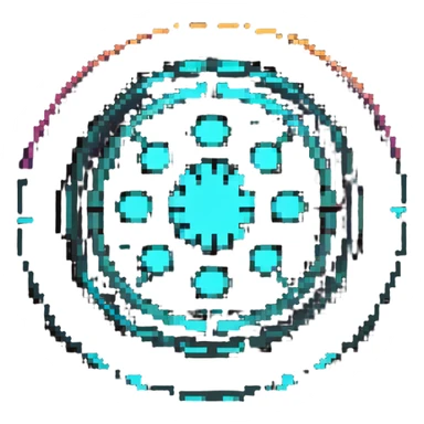 32x32 cyberpunk settings gear icon with holographic interface, retro computer style sticker