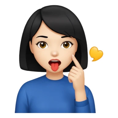 Chicas con pelo negro y corte bob haciendo que se muerde uno de sus dedos de manera picara, puedes hacer que se muerda el dedo sticker