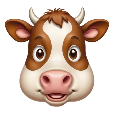 Cinematic Comical Brown Cow Portrait Emoji, Head tilted dramatically with an exaggeratedly amused expression, featuring a striking, glossy brown hide with a playful natural pattern, wide, expressive brown eyes filled with humorous disbelief, Simplified yet hilariously expressive features, highly detailed, glowing with a slightly sassy glow, high shine, dramatic yet playful, stylized with an air of cheeky farmyard mischief, bright and endearing, soft glowing outline, capturing the essence of a spirited and over-the-top cow, so meme-worthy it feels like it could moo its way into internet fame instantly! sticker