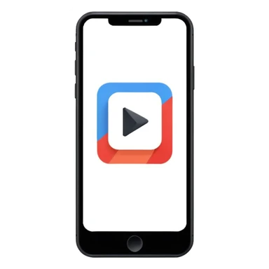 Minimalistic flat vector icon, iOS style, thin black contour on white background. Smartphone with play button and short video frames around it. Clean, no text, no shadows sticker