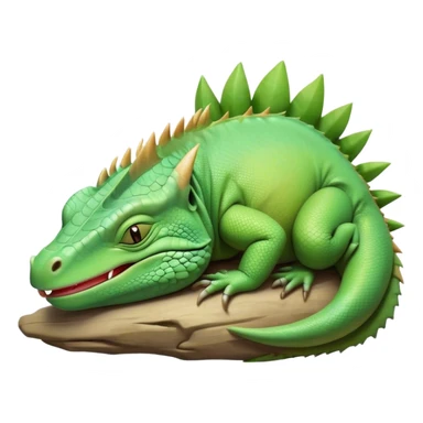 Meme-Worthy Cute Sleeping Iguana Portrait Emoji, Head resting peacefully with a contented smile, showcasing a solid, textured body with a subdued spiky crest and eyes gently closed in serene slumber, Simplified yet adorably endearing features, highly detailed, glowing with a soft, drowsy jungle light, high shine, relaxed and utterly lovable, stylized with an air of playful laziness, soft glowing outline, capturing the essence of a sleeping iguana that feels destined to become the next viral icon of adorable rest! sticker