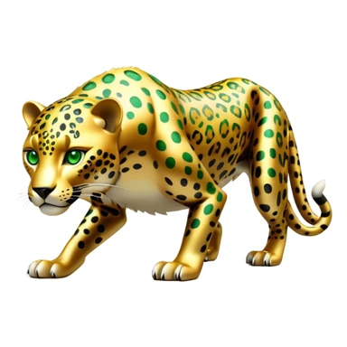 cinematic-jaguar-realistic-full-body-on all fours-emoji,-sleek-powerful-frame-poised-for-action,-golden-fur-adorned-with-bold-black-rosettes,-head-tilted-dramatically,-piercing-green-eyes-locked-onto-its-prey,-simplified-yet-realistic-focused-features,-highly-detailed,-glowing-with-an-almost-sarcastic-glow sticker
