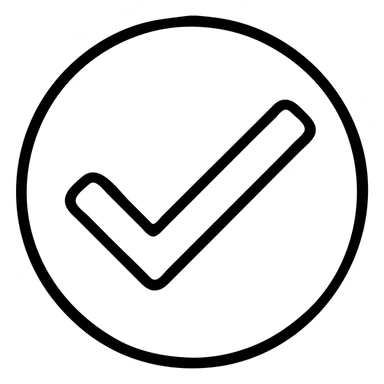 black checkmark in a light blue circle, modern, no text sticker