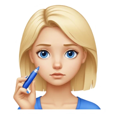 Blond girl with a blue marker in hand with Pensive facial expression sticker
