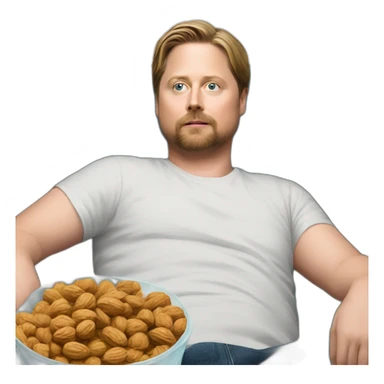 tim heidecker with a beard lazy lounging on couch holding a plastic ziploc bag of walnuts sticker