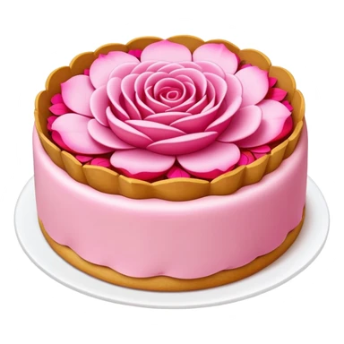 Yunnan Rose Cake with visible flower petals in pastry, simplified emoji style with bold outlines and bright colors, cartoon style floral sweet snack sticker
