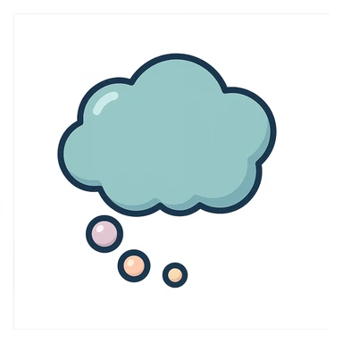 thought bubble with several small bubbles, icon-color-outlined style, well detailed, detailed shadows and highlights, thin clean contours, soft rounded shapes, pastel palette #98B5BC, #B5B3C1, #C9A3C9, #E4C0CA, #F7DCD1, #F7C0AA, modern Japanese pop art and sticker aesthetics, soft lighting, transparent background sticker