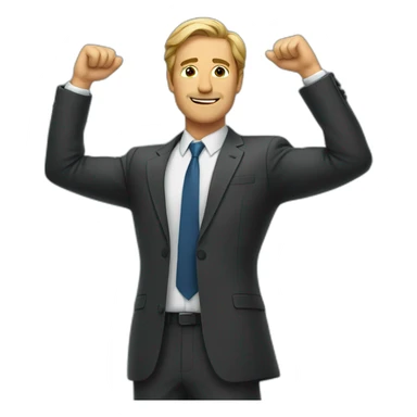 man in suit stretches his arms forward sticker