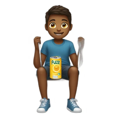 KID HOLDIN A CAN OF FUZE TEA WHILE SITTING ON A SWING sticker
