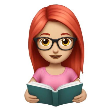 Pale girl with red hair and glasses reading a book she’s got a cute pink outfit on sticker
