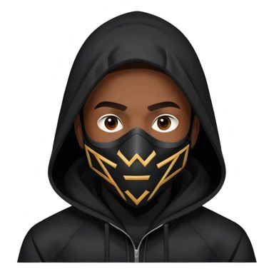 man with black hooded jacket and a only-black full-face geometric mask sticker