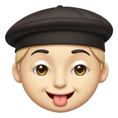 A cartoon-style emoji face with a backwards black cap, winking with the left eye and sticking the tongue out to the left. The expression is playful, cheeky, and confident, with raised eyebrows adding to the fun vibe.
 sticker