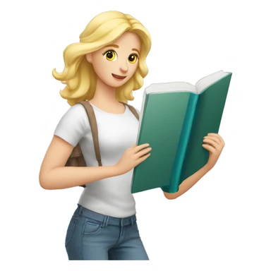 blonde mathelererin mit mathebuch in der hand mit einem zopf sticker