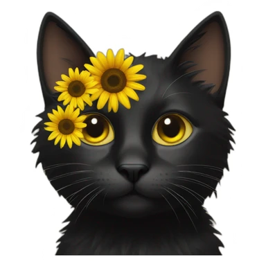black cat with sunflower around its face sticker