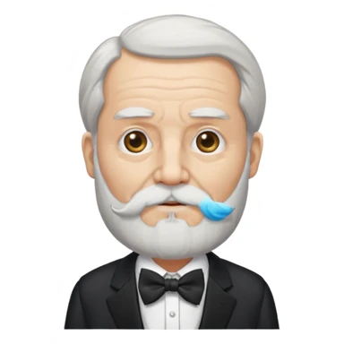 um sábio bem velho, cego de um olho, com barbas brancas e longas, usando um terno com gravata borboleta sticker