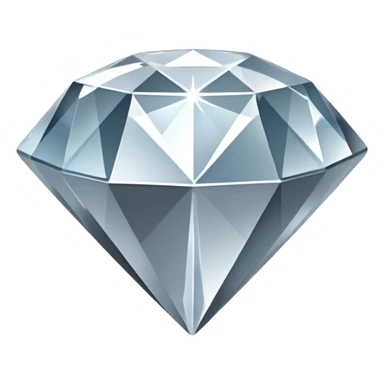 A faceted diamond emoji made of silver chrome, smooth reflective surfaces, soft metallic shine, minimalistic and clean design, iOS emoji style, centered on white background, soft studio lighting sticker