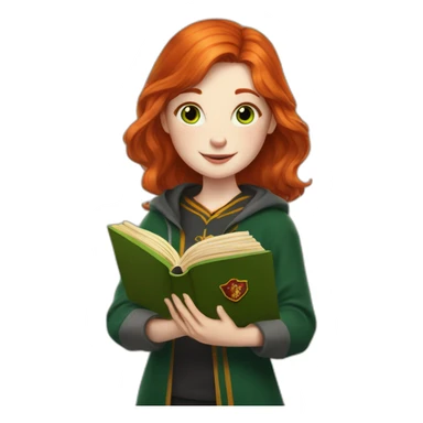 gryffindor Redhead with green eyes pale skin with freckles reading a book sticker
