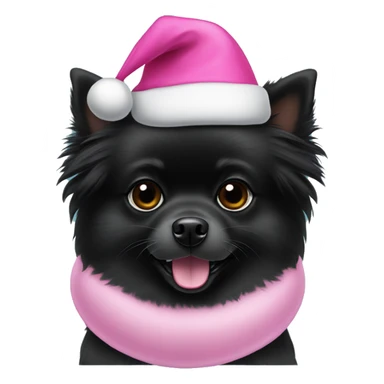 All Black Pomeranian wearing a pink Santa hat sticker