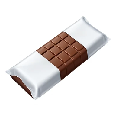 Brown chocolate bar in a white wrapper sticker