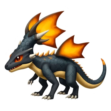 Magmatic fiery badass cool obsidian-Black and golden-orange Helioptile-Marowak-Salamence-Fakémon-hybrid-creature (full body)  sticker
