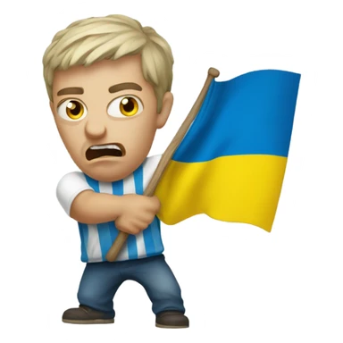 realistic angry Ukrainian with ukranian flag sticker