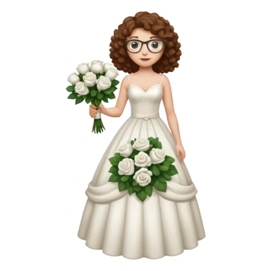 Chica blanca, pelo rizado, gafas, vestido novia, cuerpo entero, pelo castaño sticker