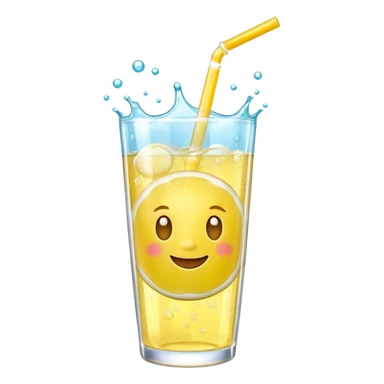 3D iPhone style emoji of bubbly soda pop, fizzy bubbles rising, translucent sparkling liquid, isolated on white background, soft shadows, high detail, playful and cute. sticker