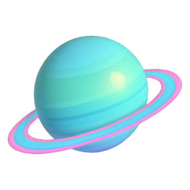 Planet Uranus emoji with planetary rings, colored like an opal gemstone with swirling iridescent pastel blues, greens, and pinks, glowing effect sticker