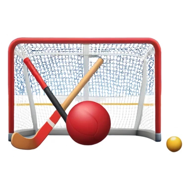 A red ball and hockey stick resting on an ice rink, with the goalposts and clear markings in the background. The scene captures the unique nature of field hockey with a ball on ice, emphasizing the speed and precision of the sport in a cold, competitive atmosphere. sticker