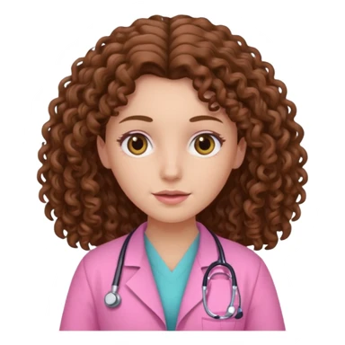 médica, cabelo castanho, pele branca, cabelo cacheado, cabelo comprido, roupa rosa sticker