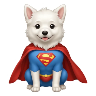 White dog with Superman cape sticker