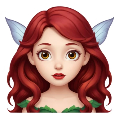long and wavy dark red haired girl, with thick lips, big eyes and she looks like a fairy sticker