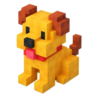 <SystemPrompt>
                <Style>
                  <Name>Voxel Emoji Art</Name>
                  <Description>A playful, isometric voxel style that mimics pixel art in 3D, commonly used for emojis, UI icons, and symbols. Rendered with bright, vibrant colors and no shadows.</Description>
                  <VisualRules>
                    <Geometry>
                      <BaseUnit>Cube</BaseUnit>
                      <GridAlignment>Isometric</GridAlignment>
                      <VoxelSize>Consistent</VoxelSize>
                    </Geometry>
                    <Color>
                      <Palette>Vivid and High Saturation</Palette>
                      <Gradient>Allowed on faces for subtle lighting</Gradient>
                    </Color>
                    <Lighting>
                      <Style>Soft studio lighting</Style>
                      <Shadows>Subtle ambient shadows</Shadows>
                    </Lighting>
                    <Detailing>
                      <Outline>None</Outline>
                      <Texture>Flat color (no texture noise)</Texture>
                      <Effects>None</Effects>
                    </Detailing>
                  </VisualRules>
                </Style>
                <Generation>
                  <PromptTemplate>
                    <![CDATA[
                      Render a voxel-style 3D illustration of a {subject}, using bright colors and blocky pixelated geometry. The object should appear playful and clean, similar to emoji aesthetics, with no shadows and no outlines. Lighting should enhance the 3D depth without harsh contrast.
                    ]]>
                  </PromptTemplate>
                </Generation>
              </SystemPrompt>
              {subject} = dog sticker
