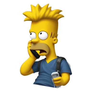 Bart simpson dressed as camrom french color outfit making a phone call on a flip phone sticker