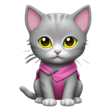 Grey Ninja kitten with yellow green eyes pink clothing  sticker