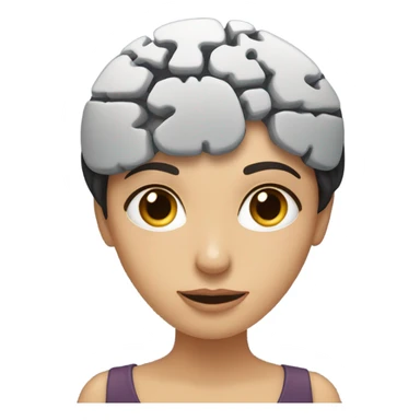 A woman with dark hair holding a brain in her hands, extending it outward, symbolizing offering or sharing knowledge, with a thoughtful and expressive look. sticker