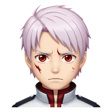 Shoto Todoroki face only, left side white hair, right side red hair, heterochromatic eyes, burn scar on left side of face, serious expression sticker