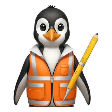 worker penguin wearing orange west holding a ruler sticker