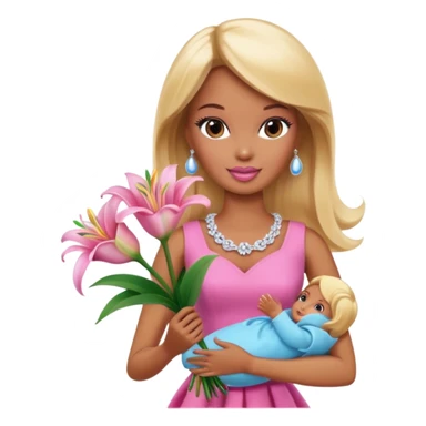 Brown skin blonde hair barbie with baby pink lily bouquet  sticker